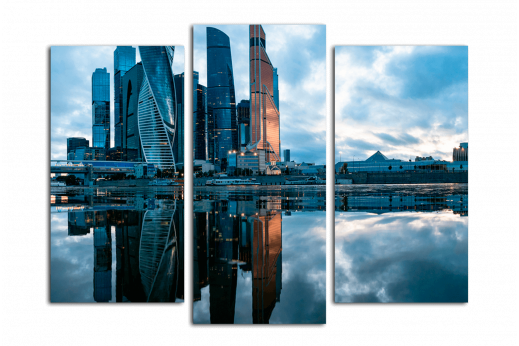 Модульная картина Москва-Сити в отражении